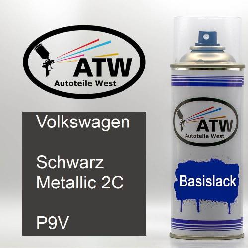 Volkswagen, Schwarz Metallic 2C, P9V: 400ml Sprühdose, von ATW Autoteile West.